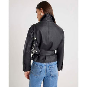 Black Belted Faux Leather Shirt