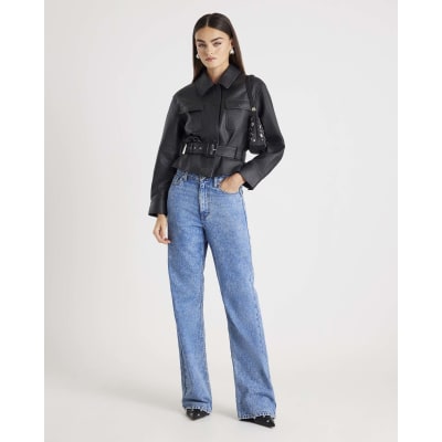 Black Belted Faux Leather Shirt