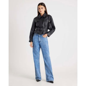 Black Belted Faux Leather Shirt