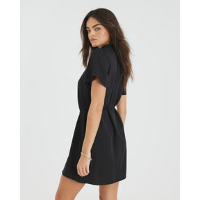 Black Belted Fluted Mini Dress