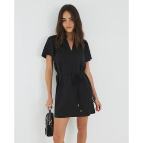 Black Belted Fluted Mini Dress
