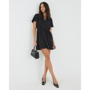 Black Belted Fluted Mini Dress