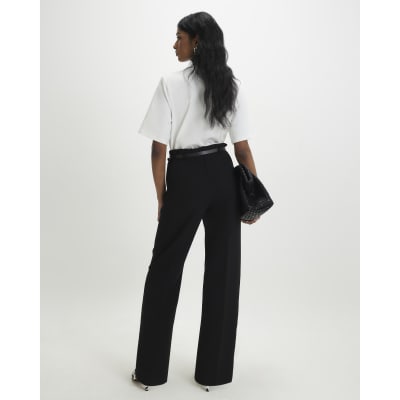 Black Belted Straight Leg Trousers