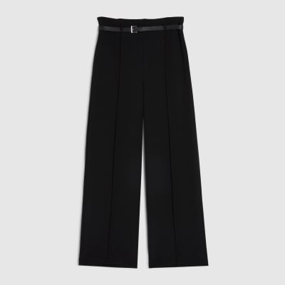 Black Belted Straight Leg Trousers