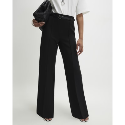 Black Belted Straight Leg Trousers
