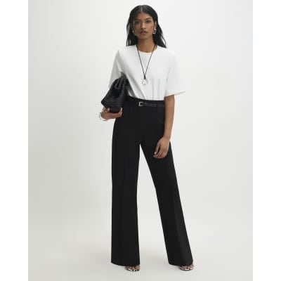 Black Belted Straight Leg Trousers