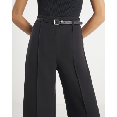 Black Belted Wide Leg Trousers