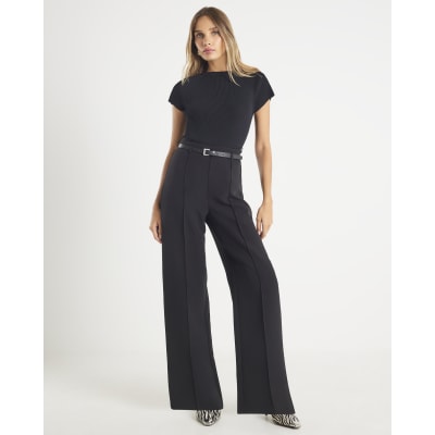 Black Belted Wide Leg Trousers