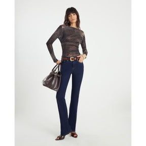 Black Blurred Spot Print Mesh Long Sleeve Top