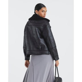 Black Borg Lined Aviator Jacket