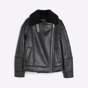 Black Borg Lined Aviator Jacket