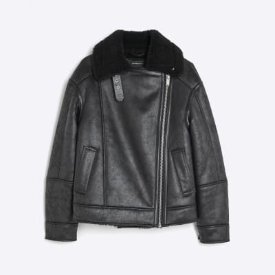 Black Borg Lined Aviator Jacket