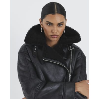 Black Borg Lined Aviator Jacket