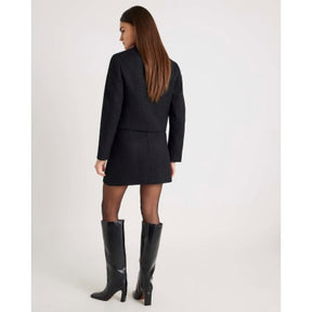 Black Boucle Button Front Mini Skirt