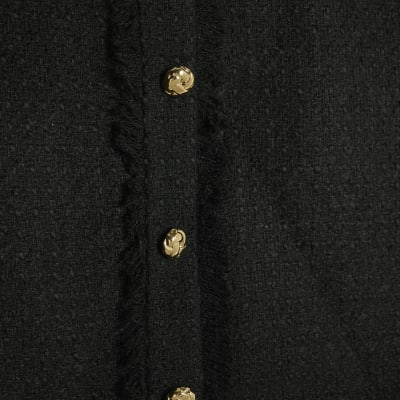 Black Boucle Button Front Mini Skirt