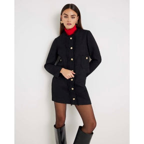 Black Boucle Button Front Mini Skirt