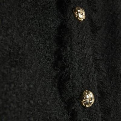 Black Boucle Button Up Jacket