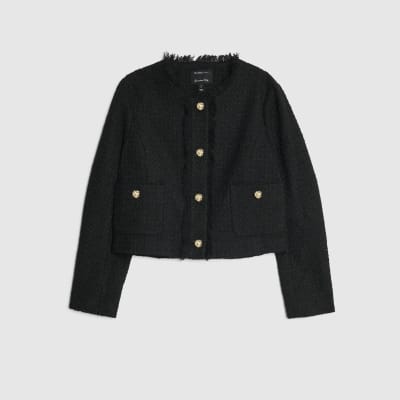 Black Boucle Button Up Jacket