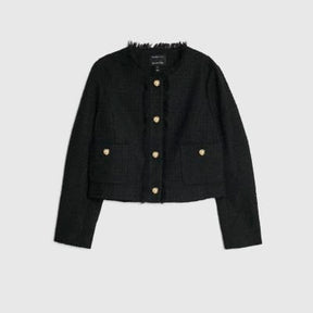 Black Boucle Button Up Jacket