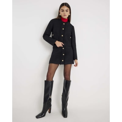 Black Boucle Button Up Jacket