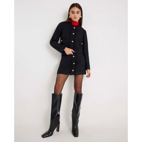Black Boucle Button Up Jacket