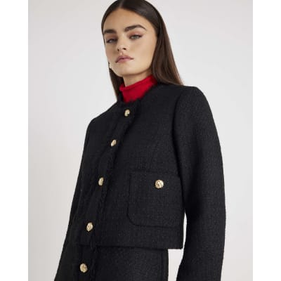 Black Boucle Button Up Jacket