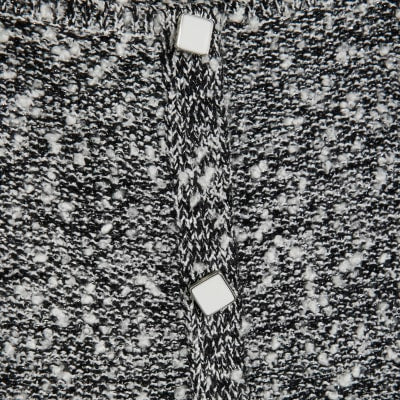 Black Boucle Cap Sleeve Button Top