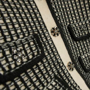 Black Boucle Check Knit Cardigan