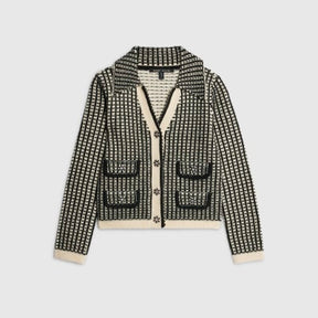 Black Boucle Check Knit Cardigan