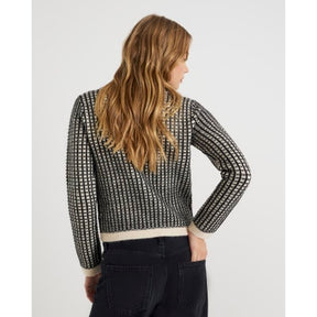Black Boucle Check Knit Cardigan
