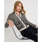 Black Boucle Check Knit Cardigan