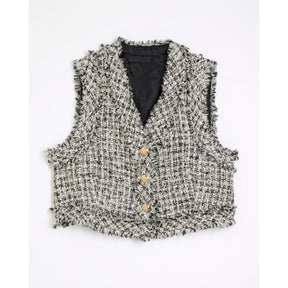 Black Boucle Cropped Waistcoat