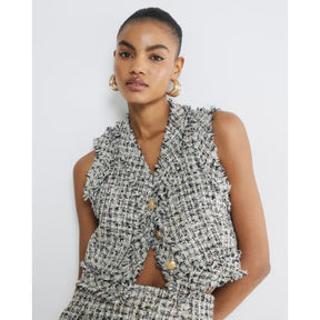 Black Boucle Cropped Waistcoat