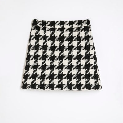 Black Boucle Dogtooth Boucle Mini Skirt