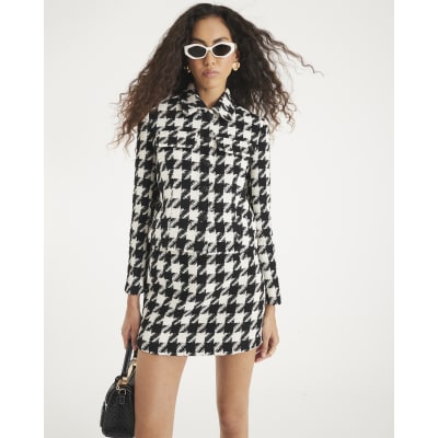 Black Boucle Dogtooth Boucle Mini Skirt