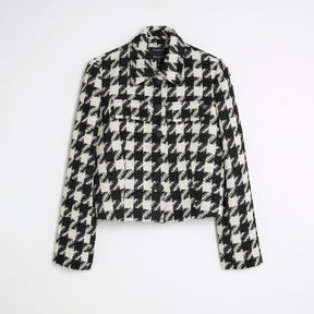 Black Boucle Dogtooth Cropped Jacket