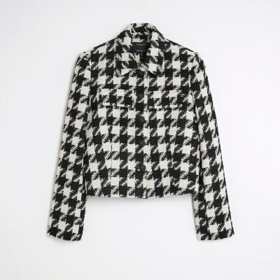 Black Boucle Dogtooth Cropped Jacket