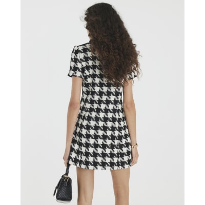 Black Boucle Dogtooth Mini Dress