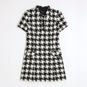 Black Boucle Dogtooth Mini Dress