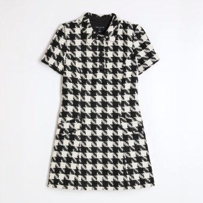 Black Boucle Dogtooth Mini Dress