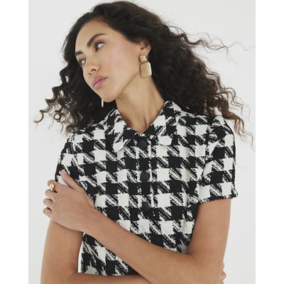 Black Boucle Dogtooth Mini Dress