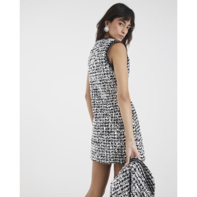 Black Boucle Sequin Mini Shift Dress