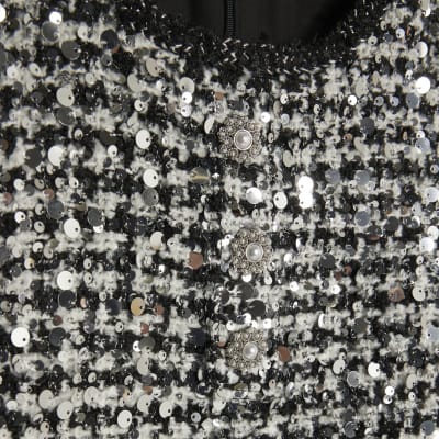 Black Boucle Sequin Mini Shift Dress