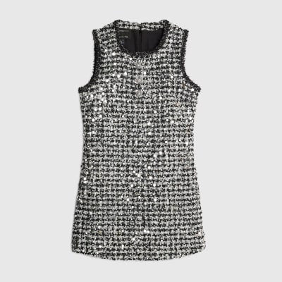 Black Boucle Sequin Mini Shift Dress