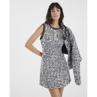 Black Boucle Sequin Mini Shift Dress