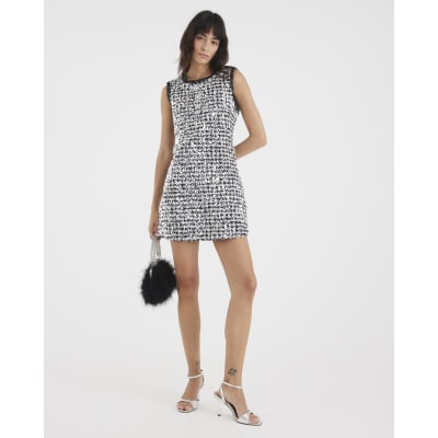 Black Boucle Sequin Mini Shift Dress