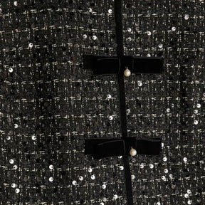 Black Boucle Sleeveless Bow Front Top