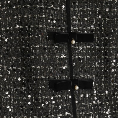 Black Boucle Sleeveless Bow Front Top