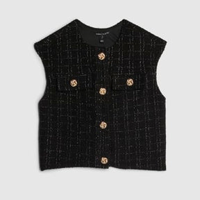 Black Boucle Sleeveless Waistcoat