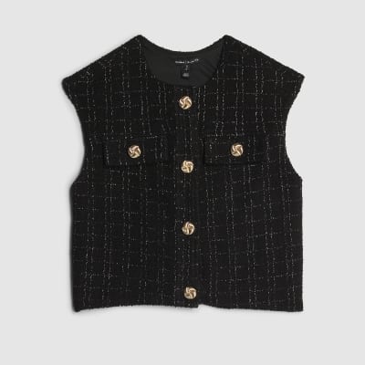 Black Boucle Sleeveless Waistcoat